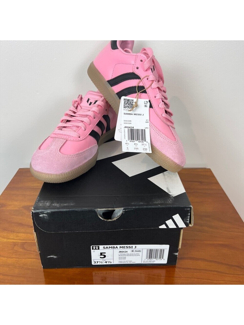 Adidas Samba Messi J Pink Black Gum Sneakers JR0424 Women's 5 NWT New